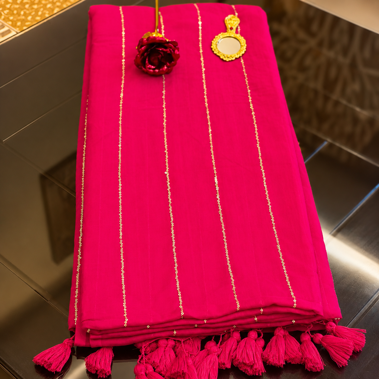 Vayu- Mulmul Sequence Rani Pink lining