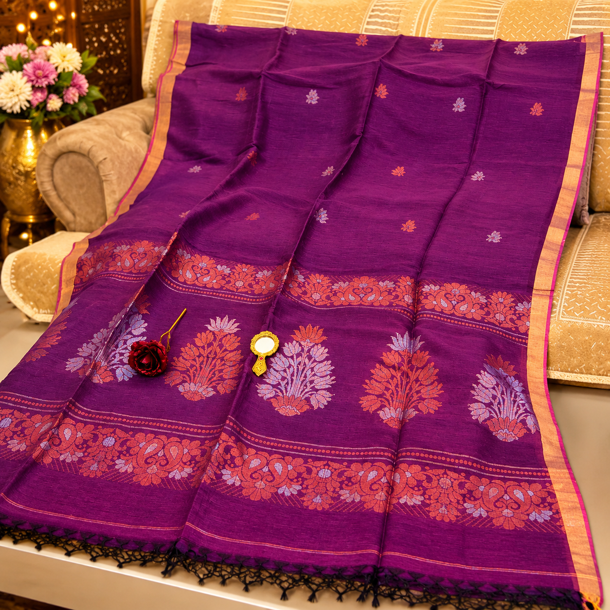 Ehsaas- Linen Purple|Silver & copper Zari Ikkat