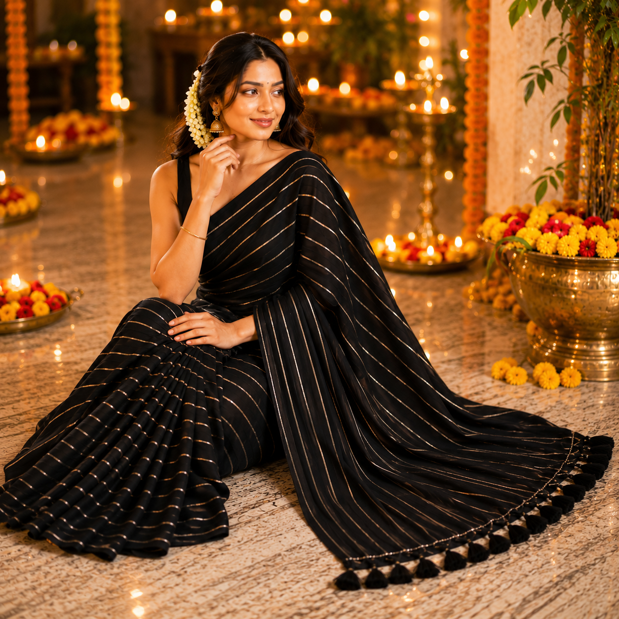 Vayu- Black silver zari lining