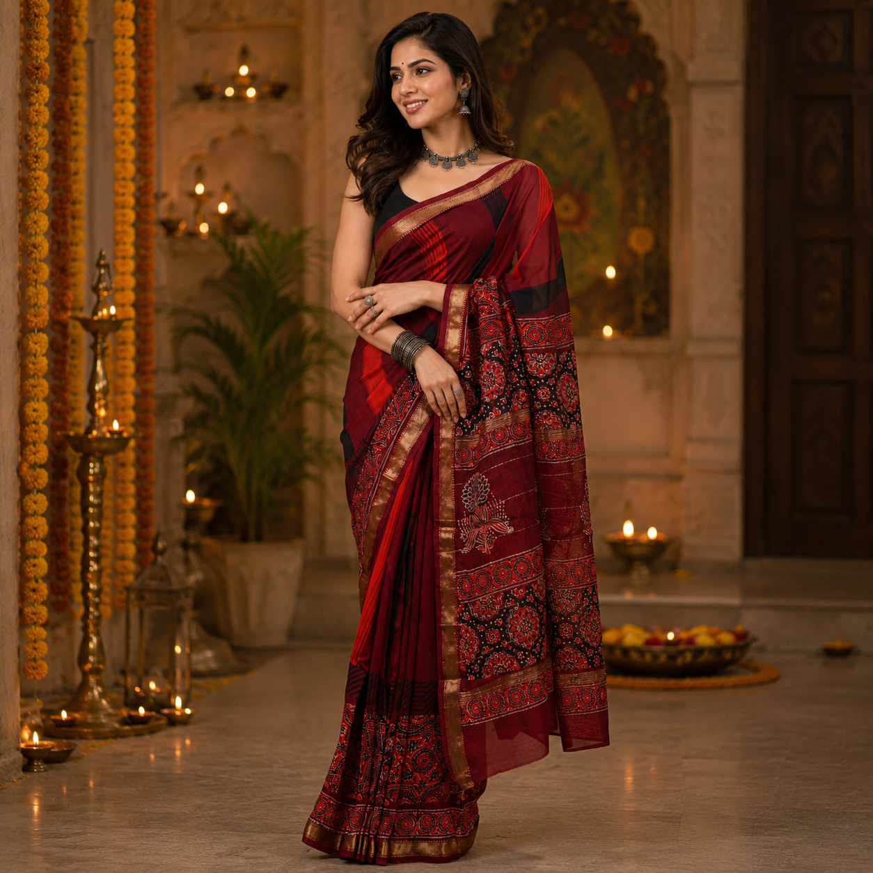 Ehsaas- Maheshwari Silk Black & Maroon Kashish