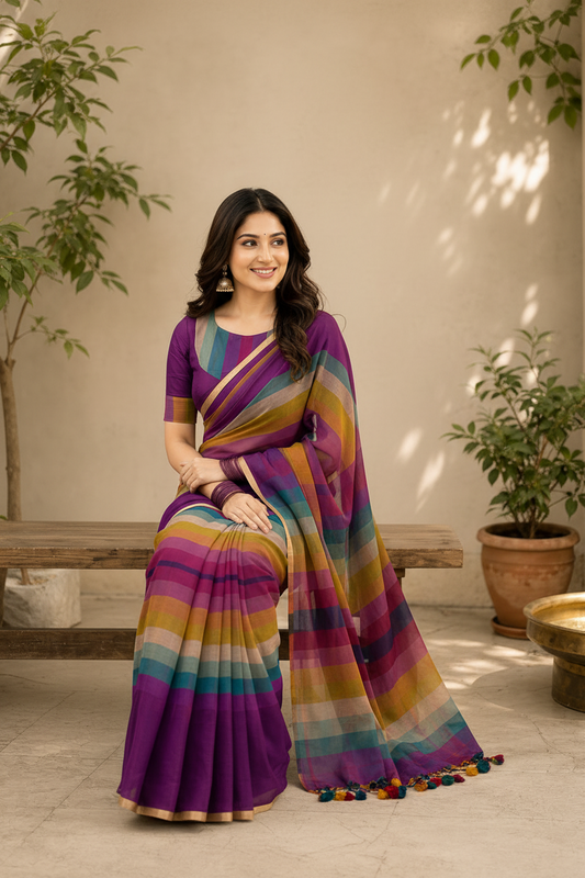 Vayu - Handwoven Rainbow Purple Mul
