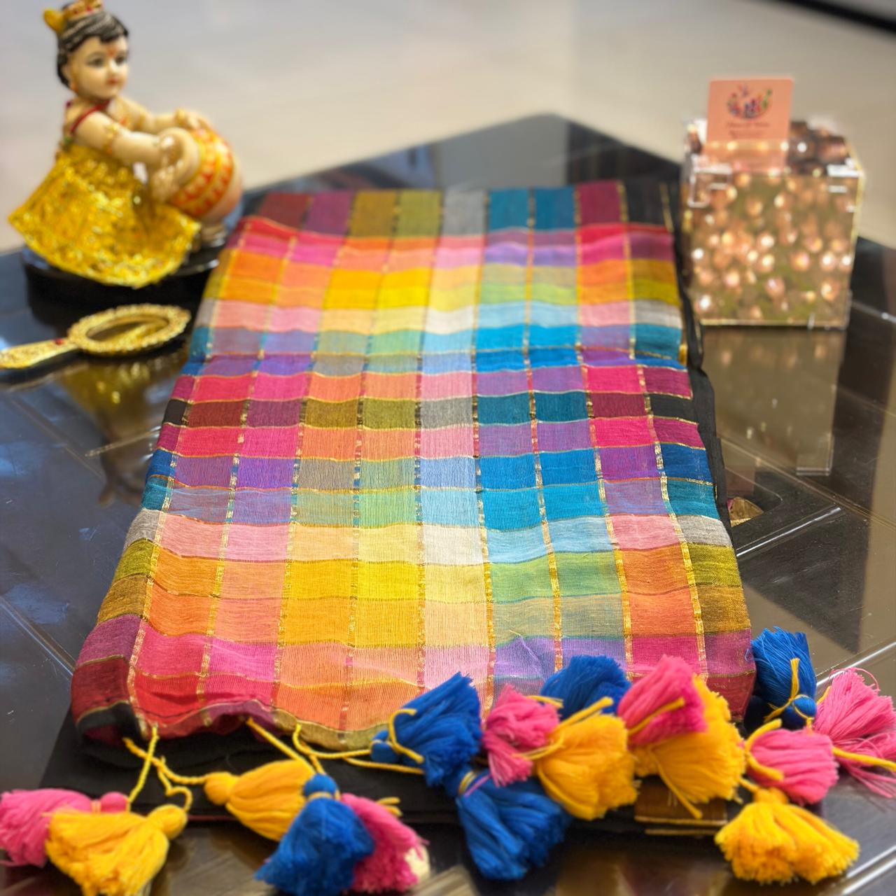 Vayu -Handwoven Rainbow Black Mul