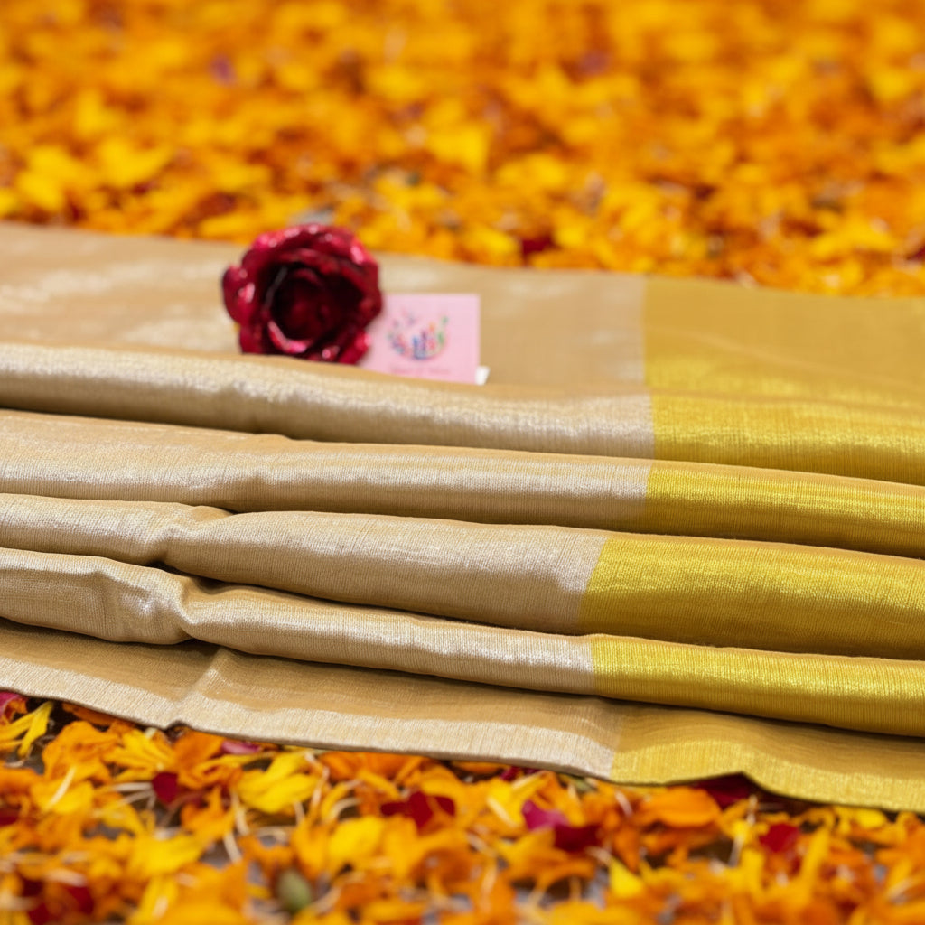 Midnight Festive Yellow Half & Half Tissue Saree