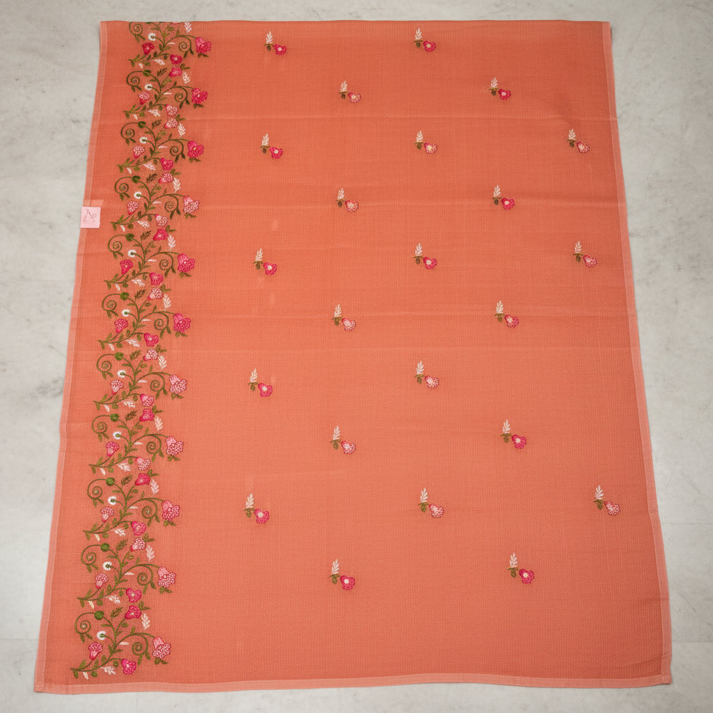 Vayu- Kota Pearl Orange Floral Saree
