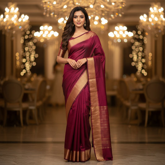 Ehsaas - Pink Maheshwari Silk With Temple Zari Border