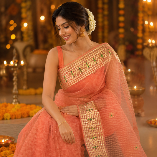 Vayu- Kota Carrot Gota Patti Saree