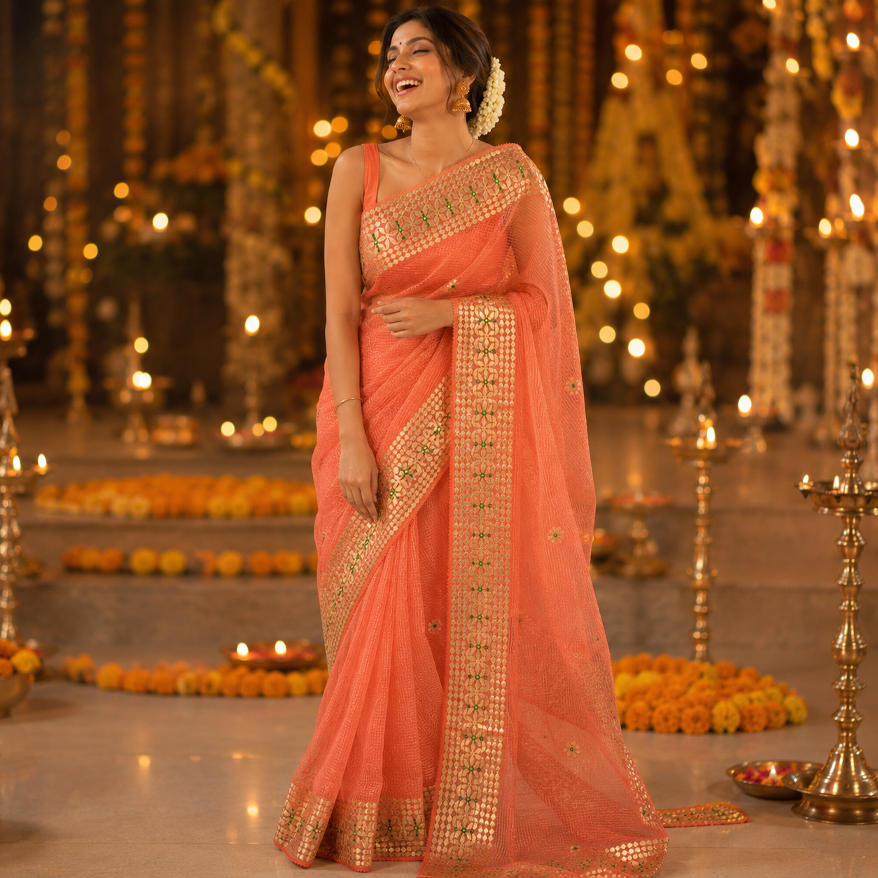 Vayu- Kota Carrot Gota Patti Saree