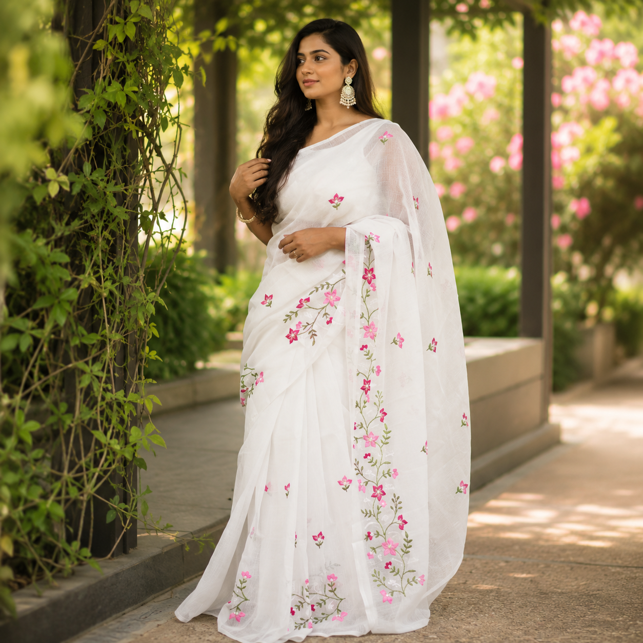 Vayu- Kota Pearl White Floral Saree