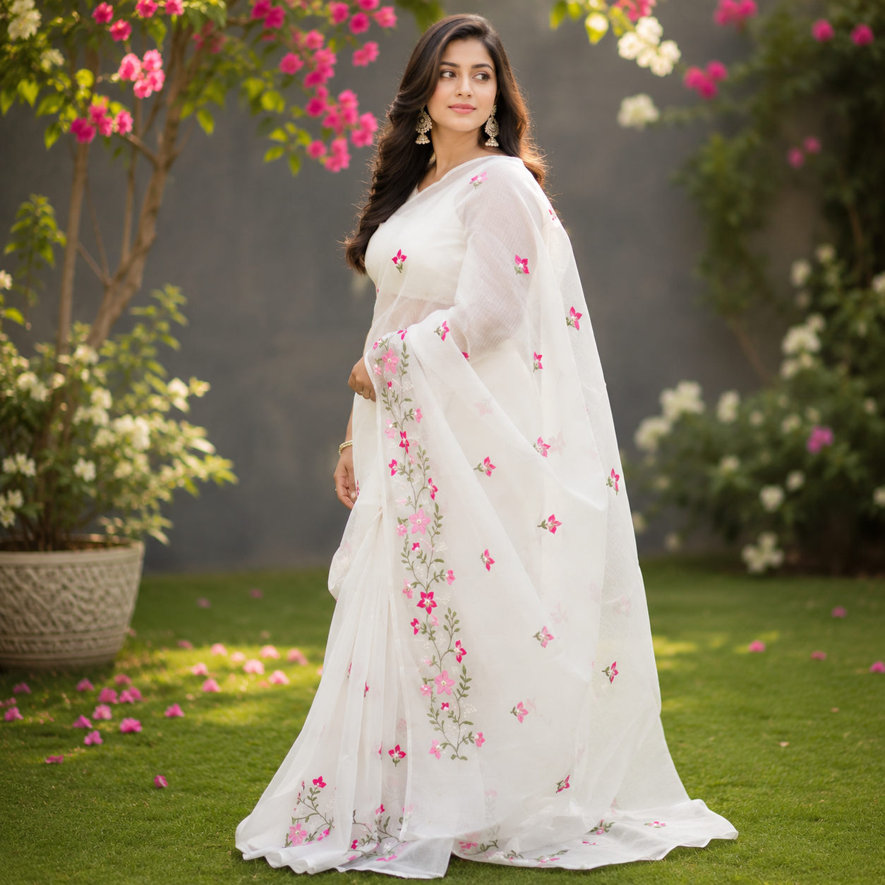 Vayu- Kota Pearl White Floral Saree