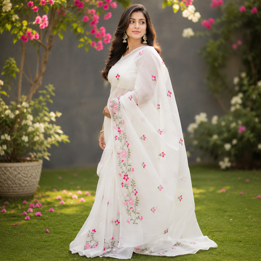 Vayu- Kota Pearl White Floral Saree