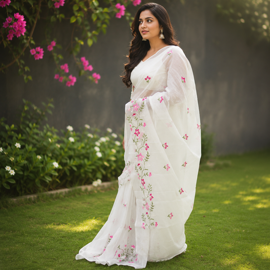 Vayu- Kota Pearl White Floral Saree