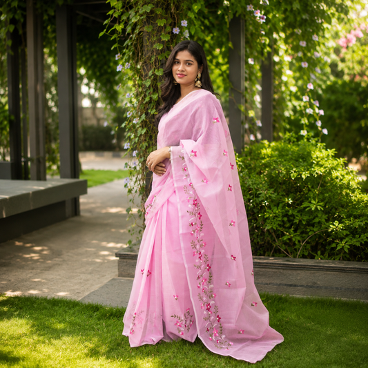 Vayu- Kota Pearl Pink Floral Saree