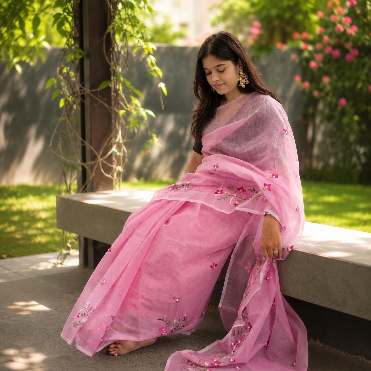 Vayu- Kota Pearl Pink Floral Saree