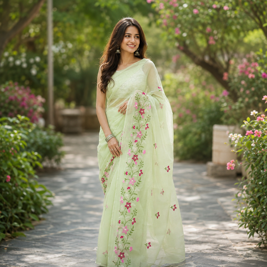 Vayu- Kota Pearl Pista Floral Saree