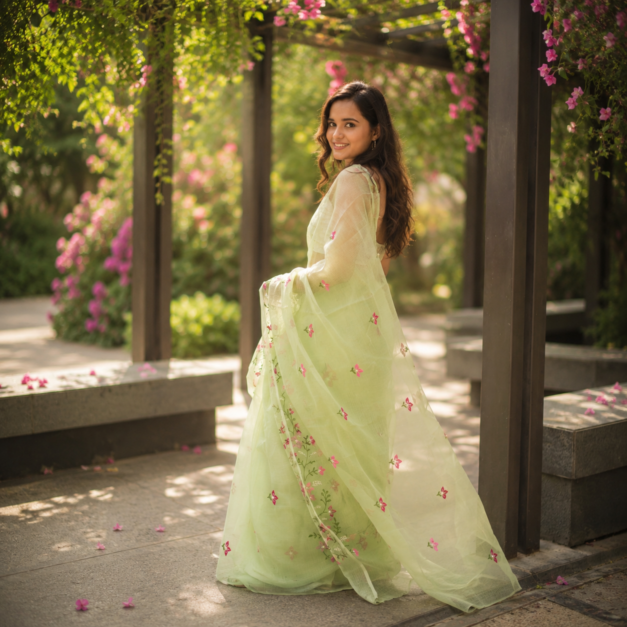 Vayu- Kota Pearl Pista Floral Saree