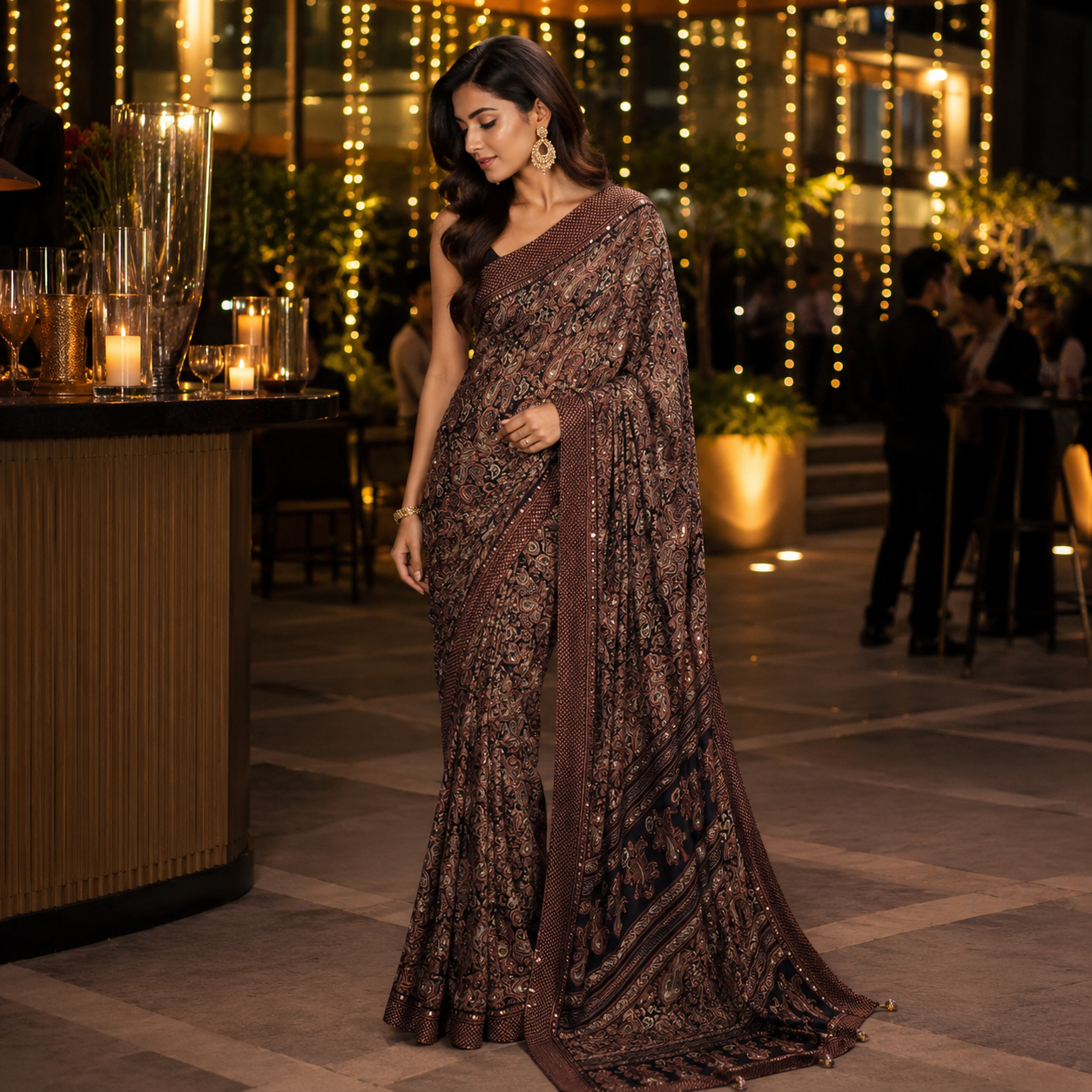 Nazakat - Ajrak Black Kundan Kehri