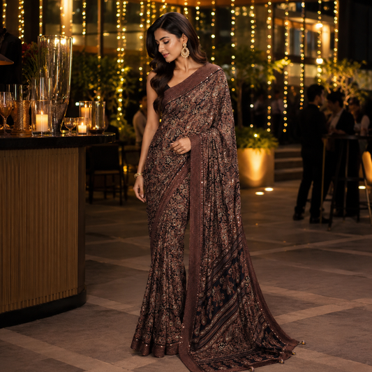 Nazakat - Ajrak Black Kundan Kehri