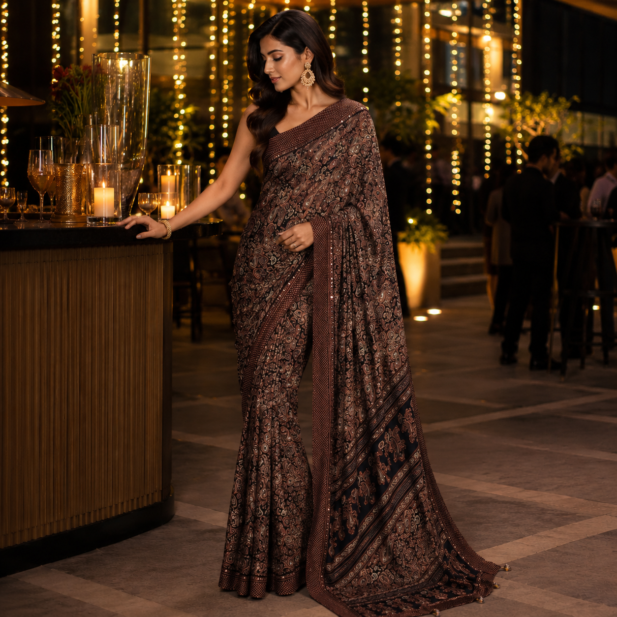 Nazakat - Ajrak Black Kundan Kehri