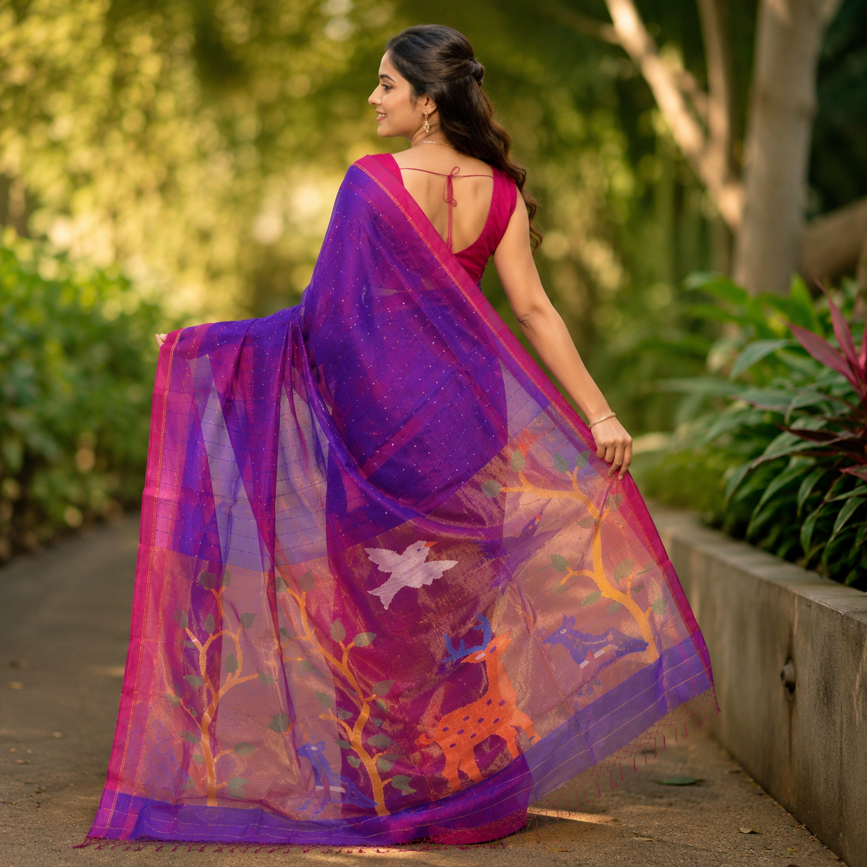 Premium- Blue Muslin Sequence Paithani Pallu