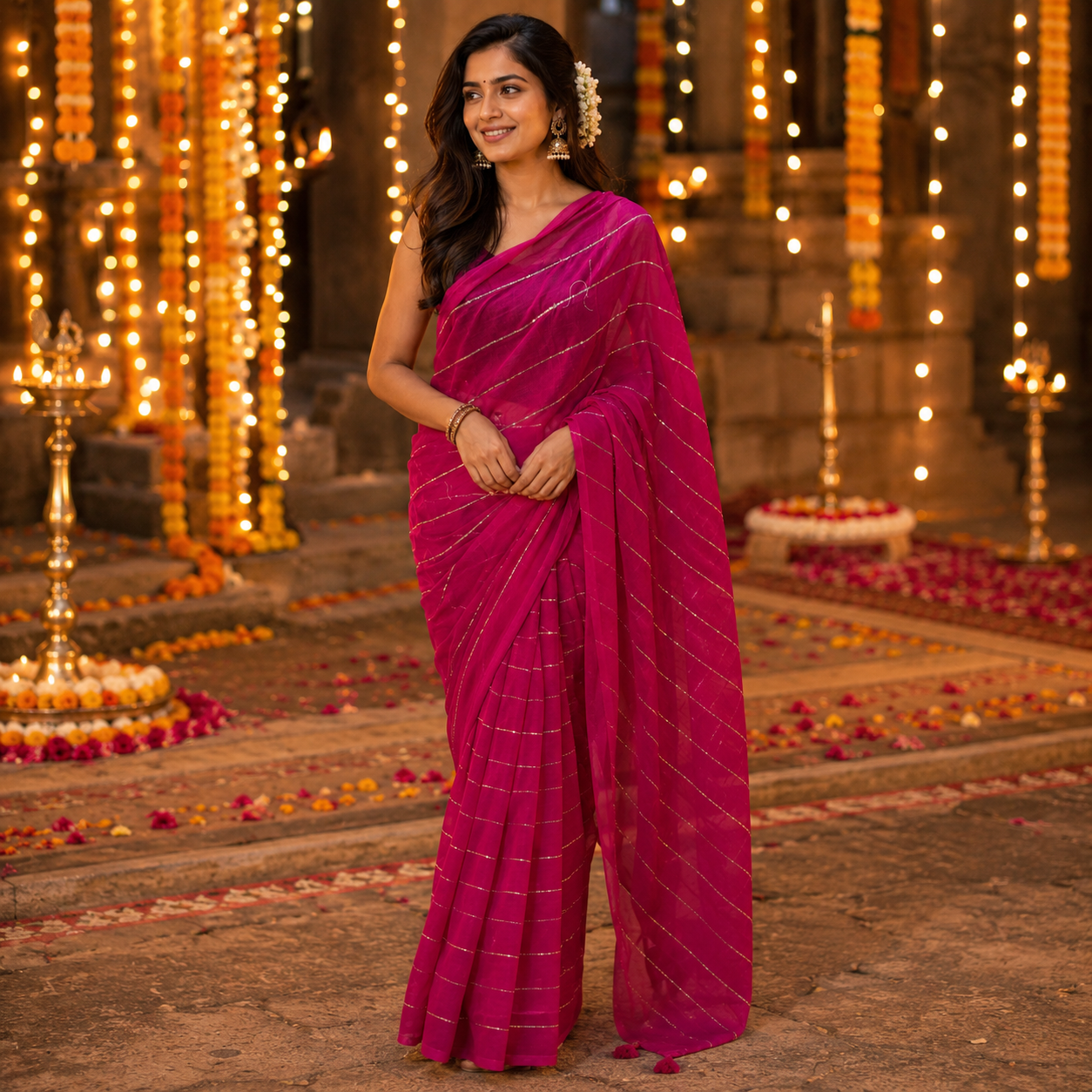 Vayu- Mulmul Sequence Rani Pink lining
