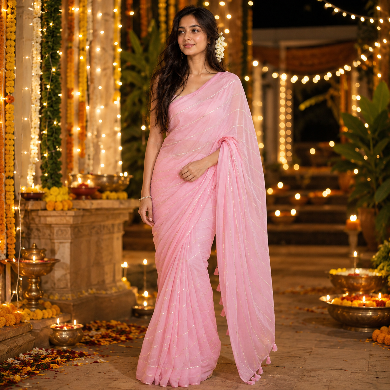 Vayu- Mulmul Sequence Paby Pink lining