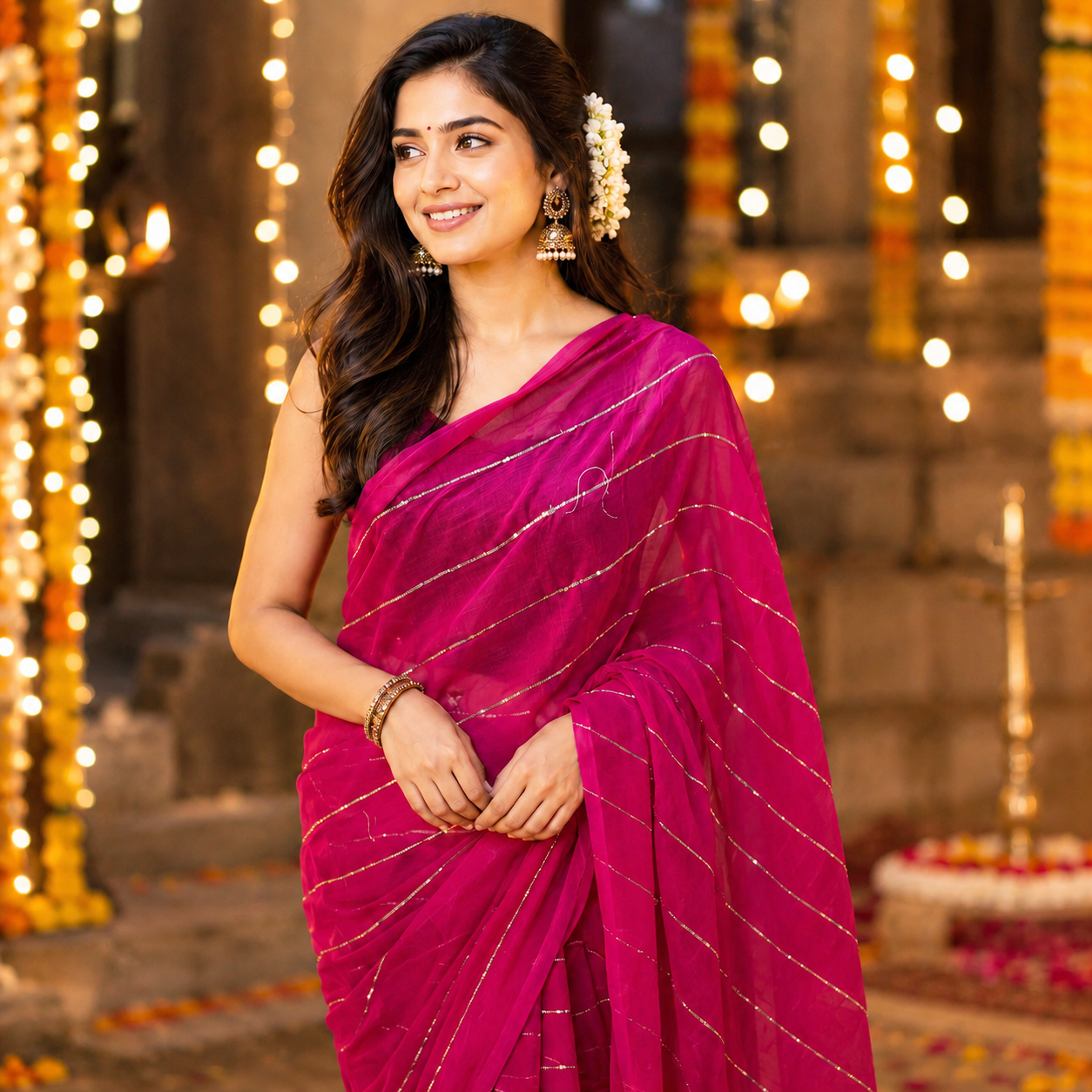 Vayu- Mulmul Sequence Rani Pink lining