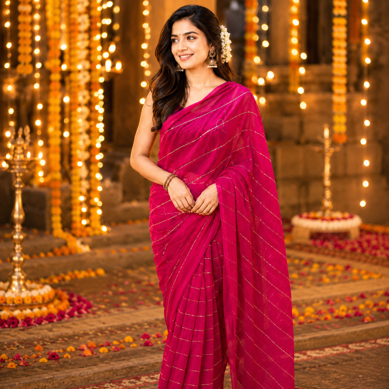Vayu- Mulmul Sequence Rani Pink lining