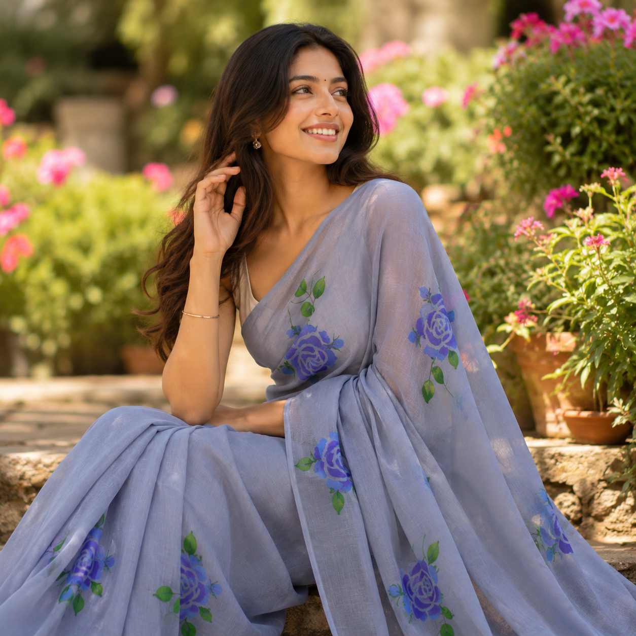 Vayu- Grey Handpainted Rose