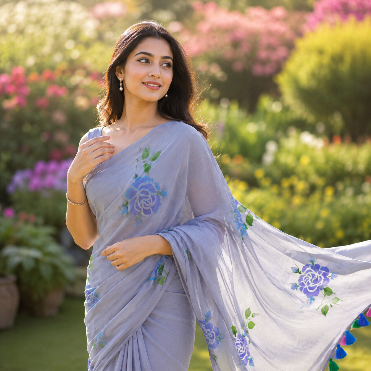 Vayu- Grey Handpainted Rose