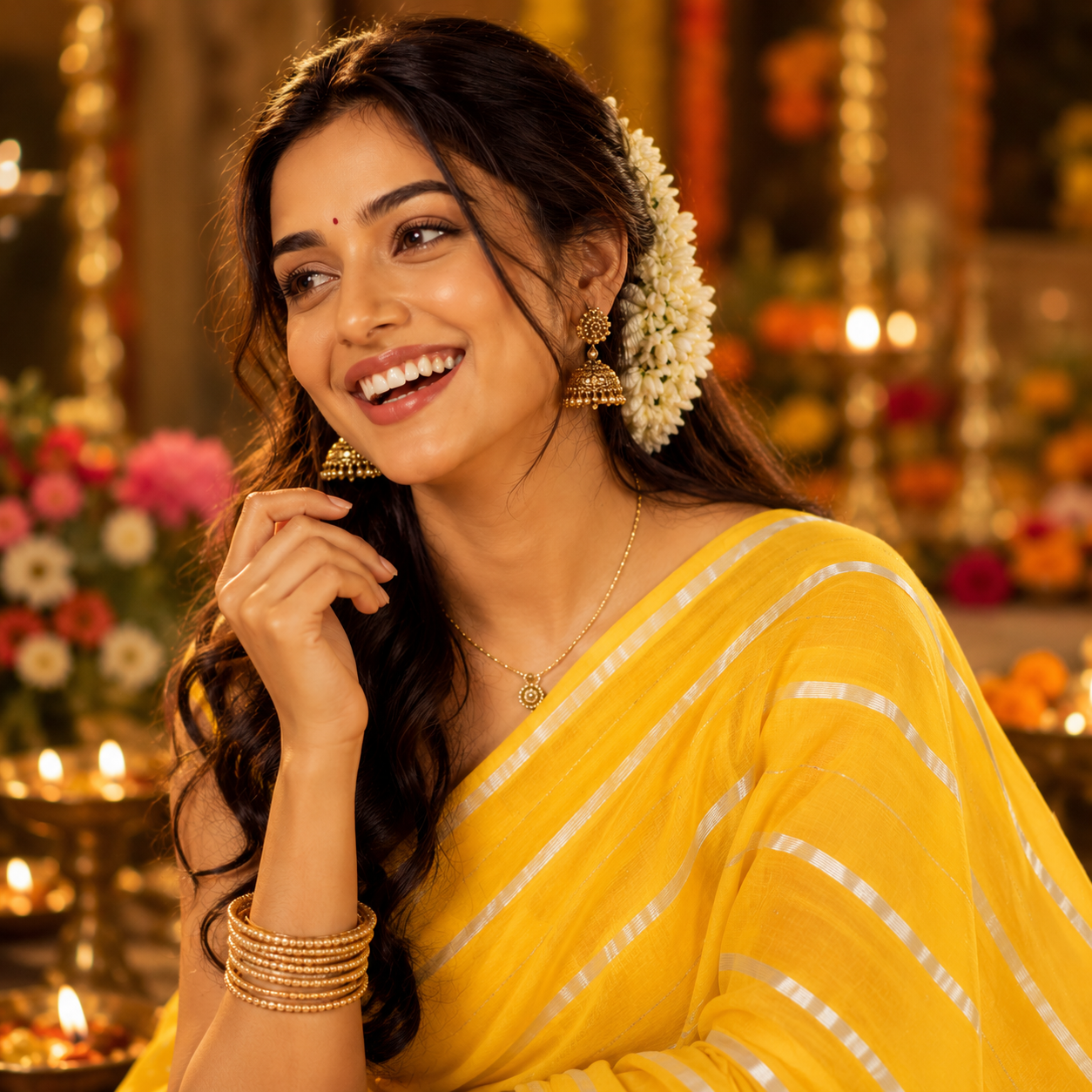 Vayu- Yellow silver zari lining