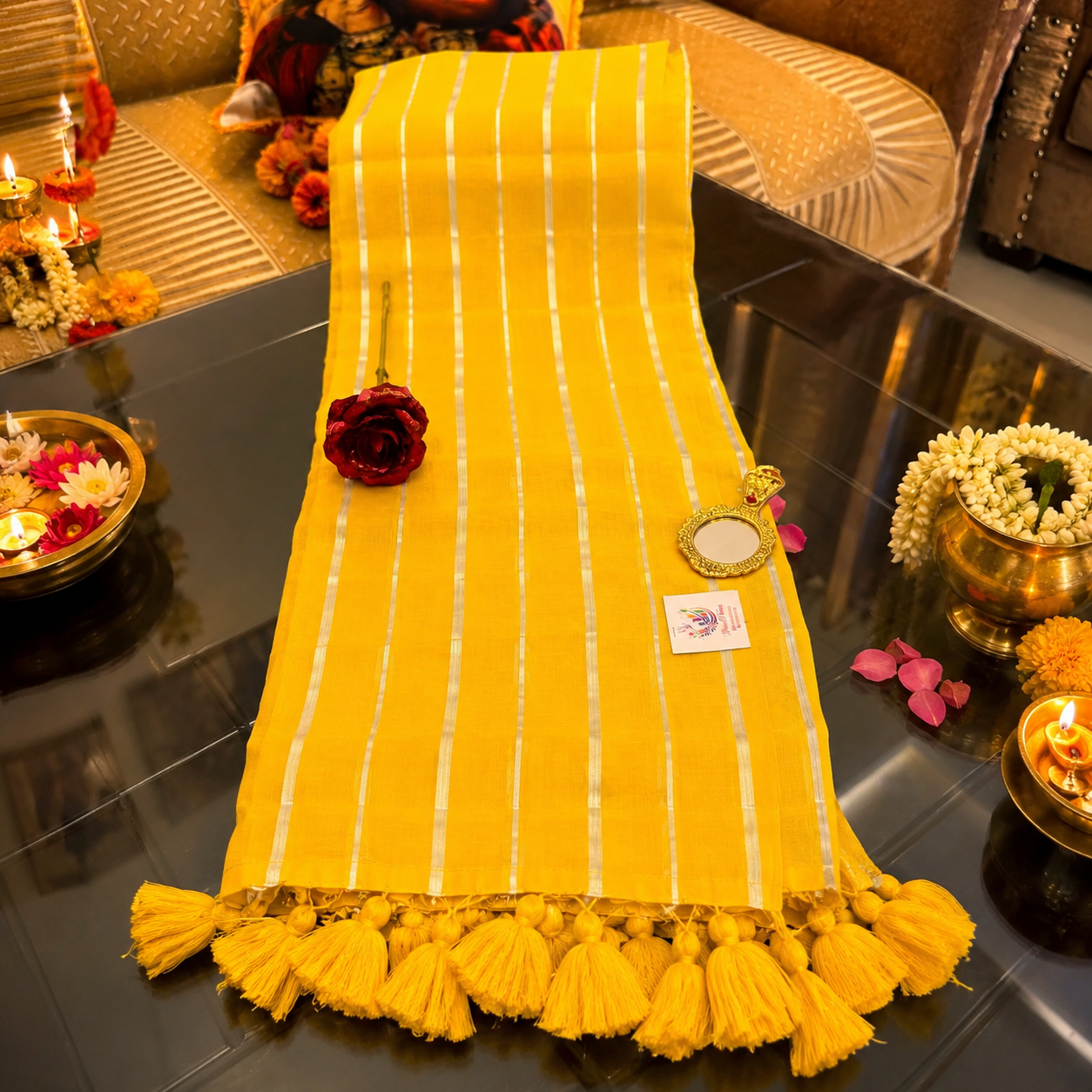 Vayu- Yellow silver zari lining