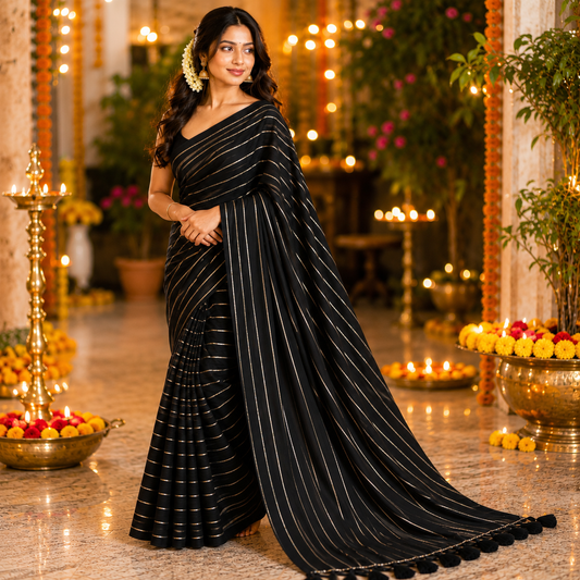 Vayu- Black silver zari lining