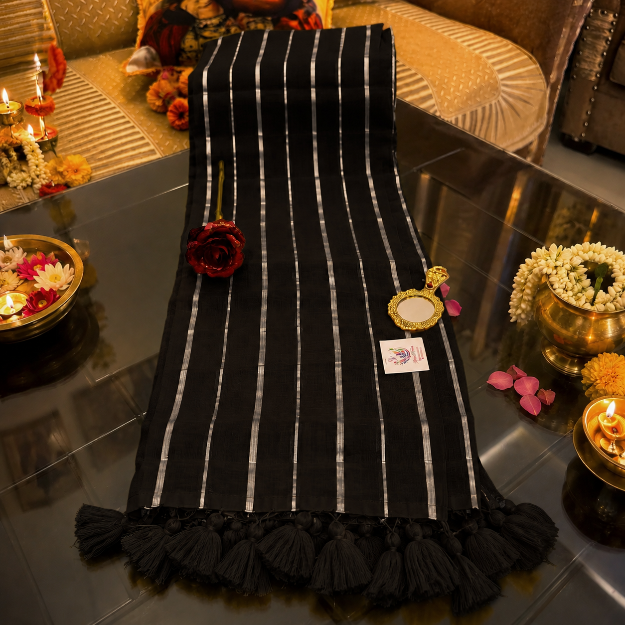 Vayu- Black silver zari lining