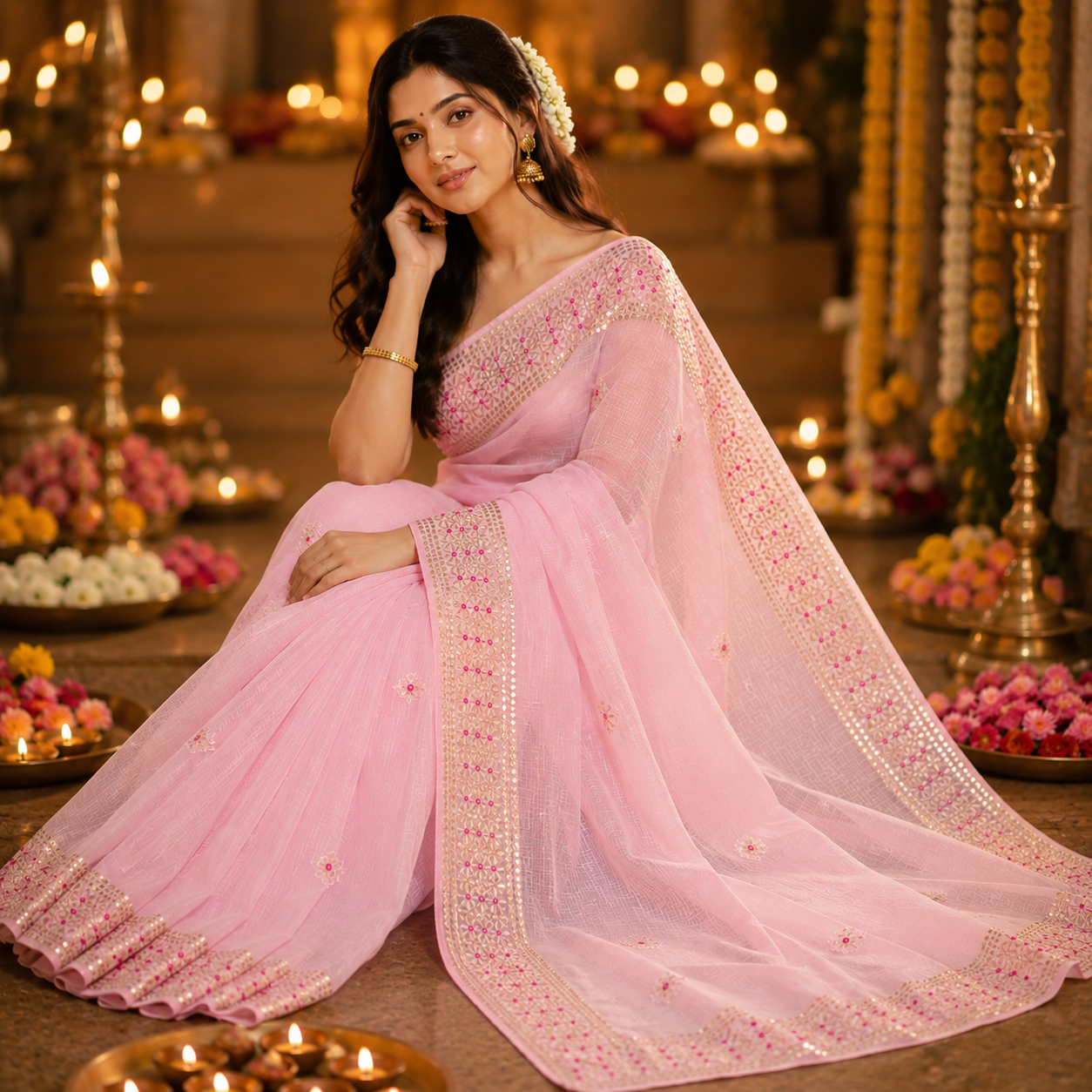 Vayu- Kota Baby pink Gota Patti Saree