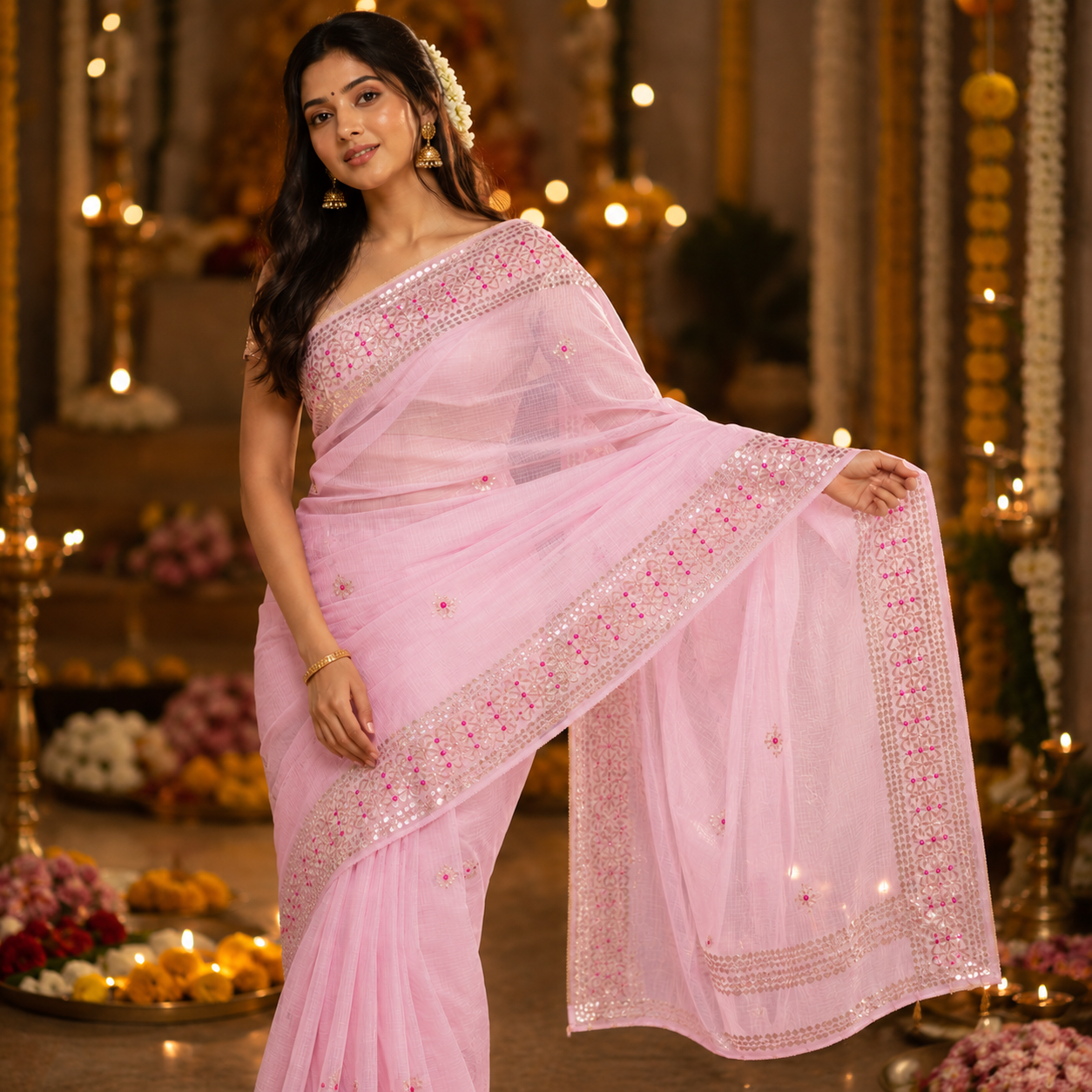 Vayu- Kota Baby pink Gota Patti Saree