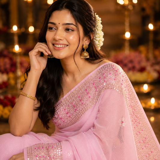 Vayu- Kota Baby pink Gota Patti Saree