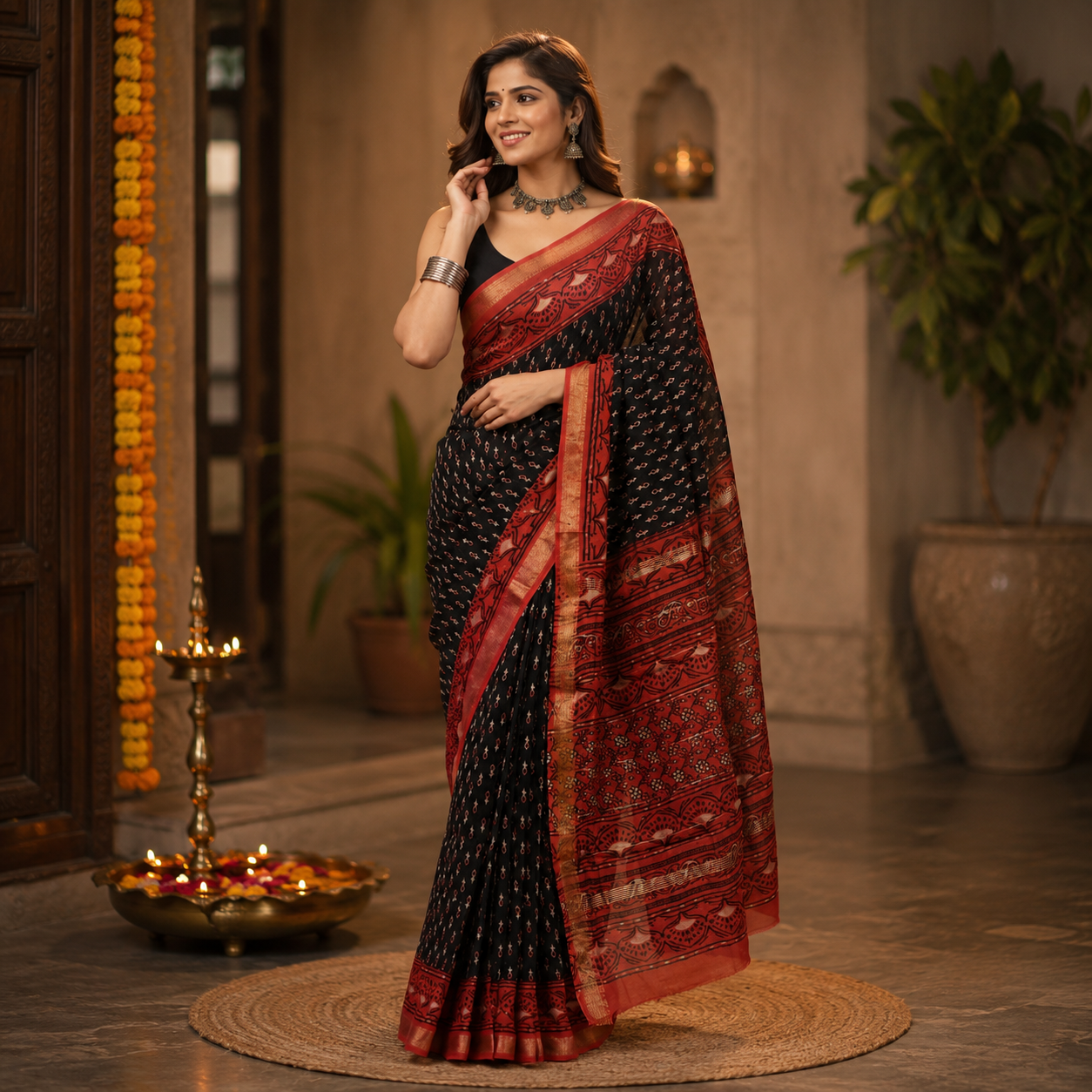 Ehsaas- Maheshwari Silk Black & Brown | Kasak