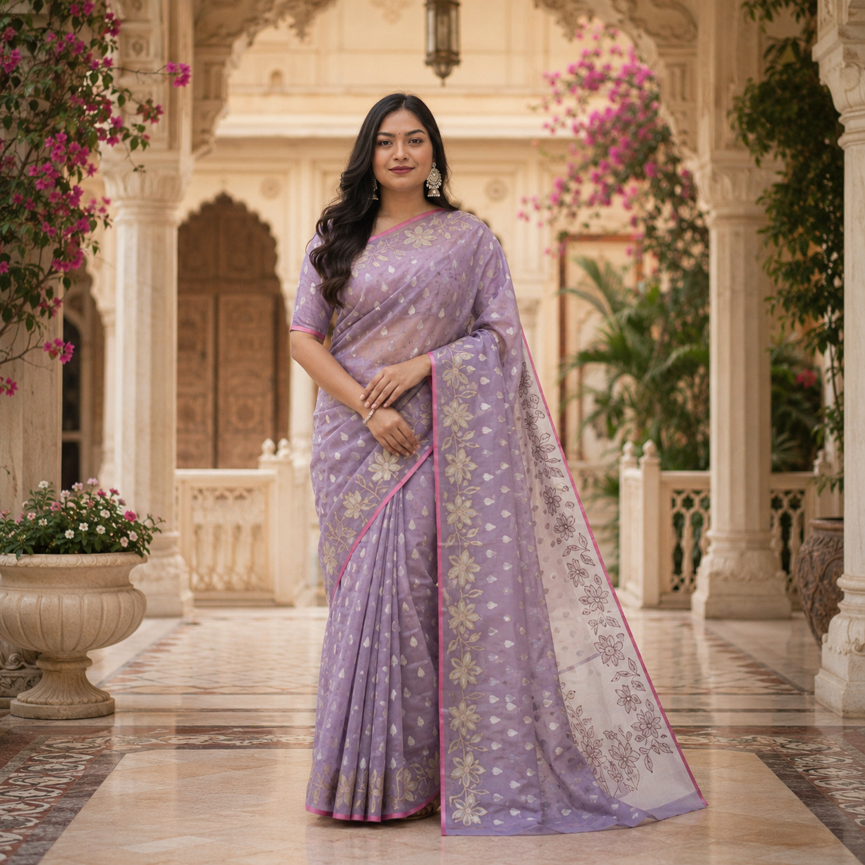 Midnight Royal Silk Tissue Purple Floral