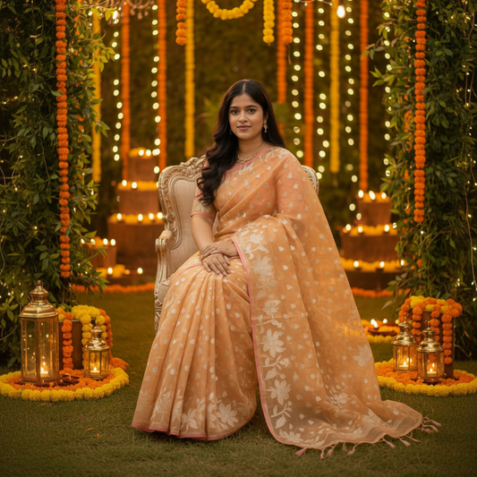 Midnight Royal Silk Tissue Gold Floral