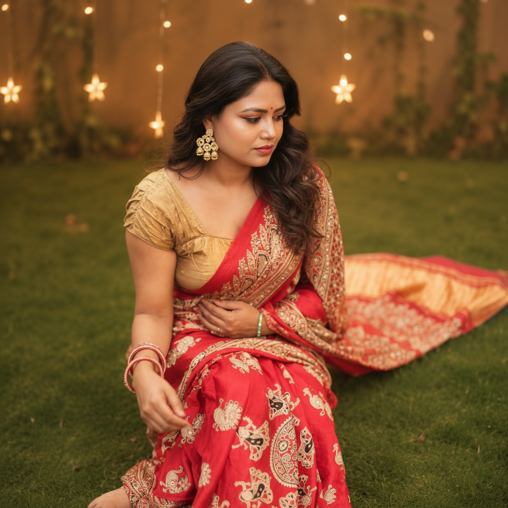 Nazakat - Red & Gold With Lagdi Pallu Ajrak Sheesh