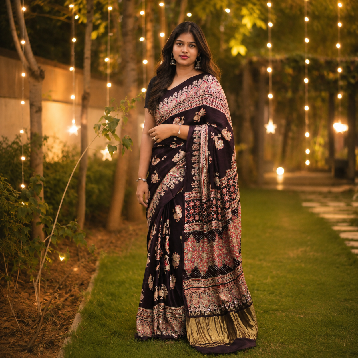 Nazakat - Wine & Gold With Lagdi Pallu Ajrak Sheesh