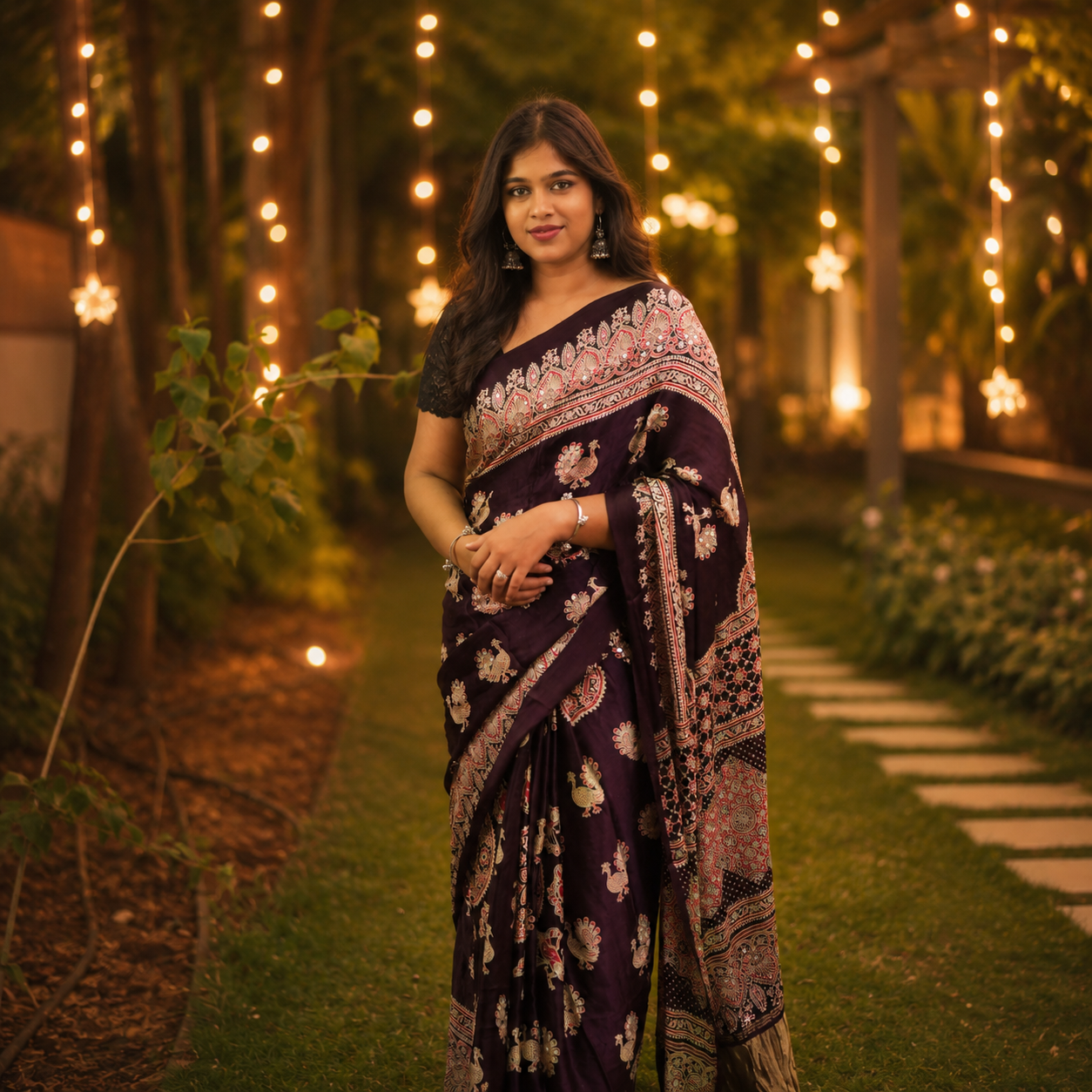 Nazakat - Wine & Gold With Lagdi Pallu Ajrak Sheesh