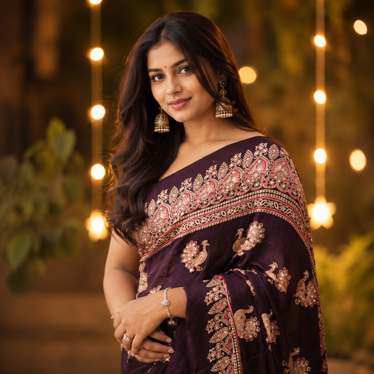 Nazakat - Wine & Gold With Lagdi Pallu Ajrak Sheesh