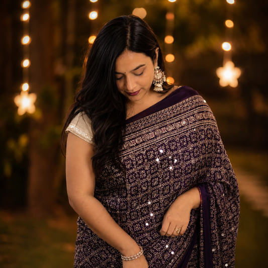 Nazakat - Wine & White Ajrak Sheesh