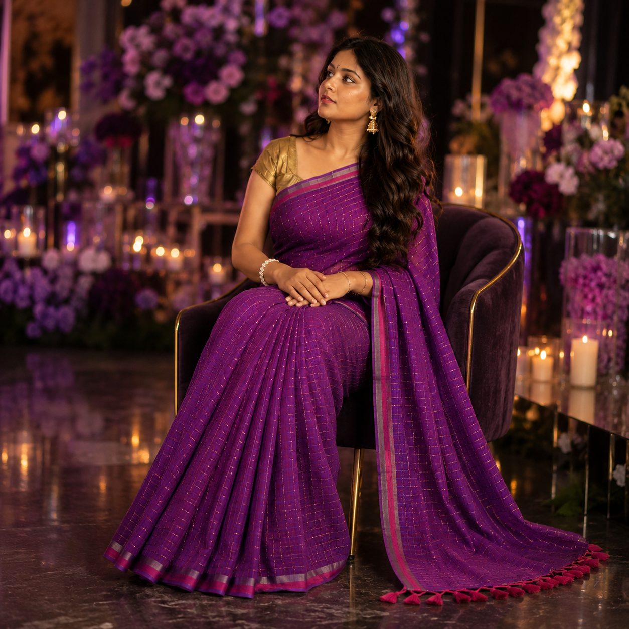 Vayu - Stary Handwoven Purple Checkered Sequence