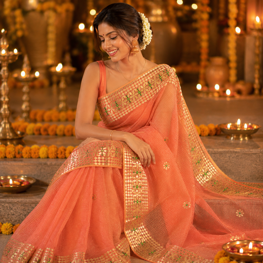 Vayu- Kota Carrot Gota Patti Saree