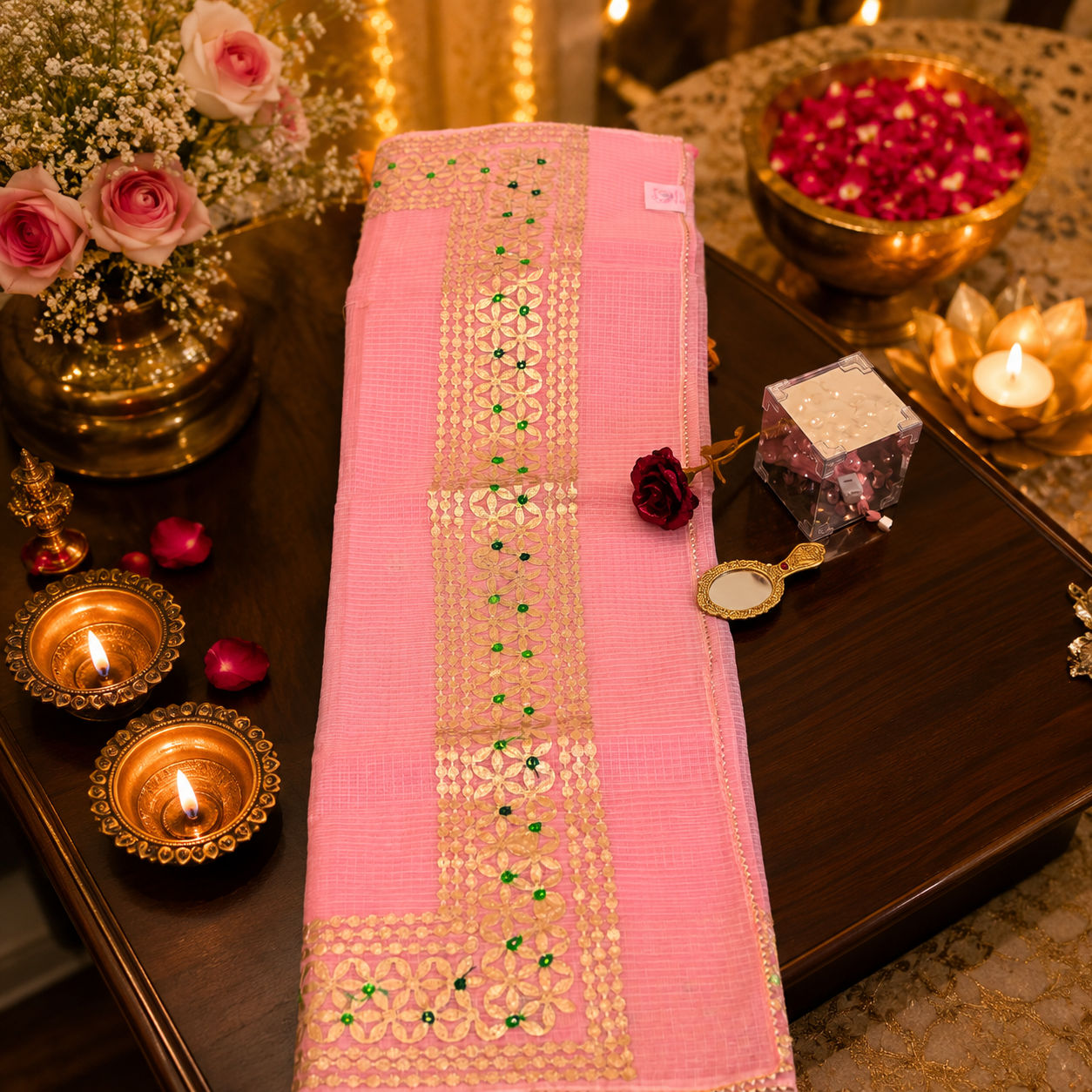 Vayu- Kota Baby pink Gota Patti Saree
