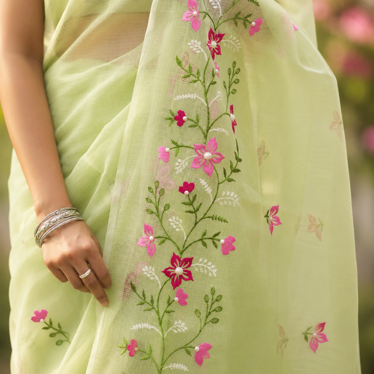 Vayu- Kota Pearl Pista Floral Saree