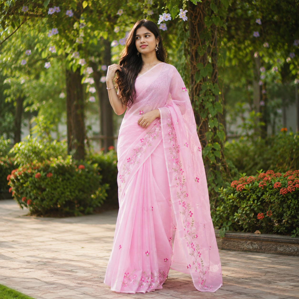 Vayu- Kota Pearl Pink Floral Saree