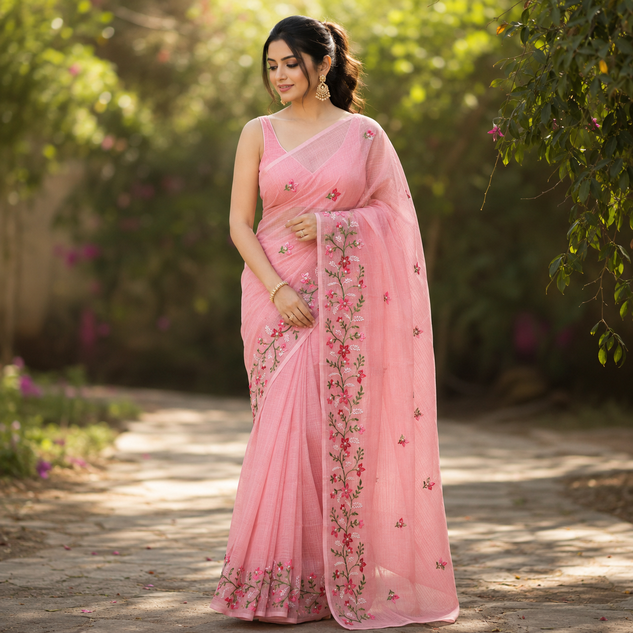 Vayu- Kota Pearl Carrot Floral Saree